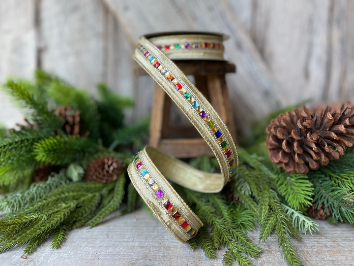 1" Gold KALEIDOSCOPE Ribbon, Farrisilk Ribbon, Gold Jeweled Ribbon
