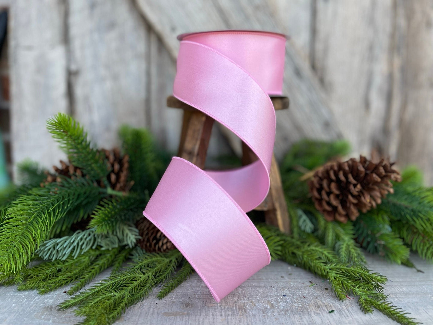 2.5" Light Pink Wired Satin Ribbon, Farrisilk Ribbon, Satin Ribbon