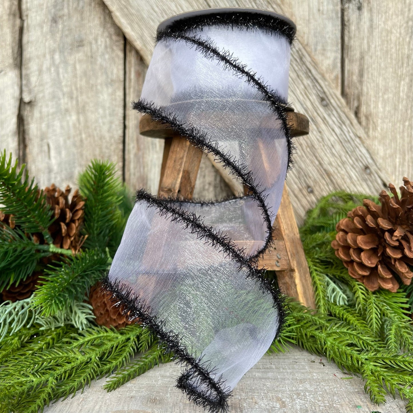 2.5" Sheer Creepy Wired Ribbon, Farrisilk Ribbon, Halloween Ribbon