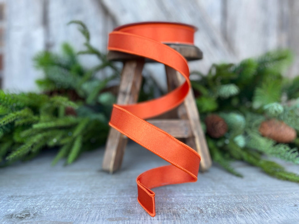 1" Orange Satin Ribbon, Farrisilk Ribbon, Wired Ribbon