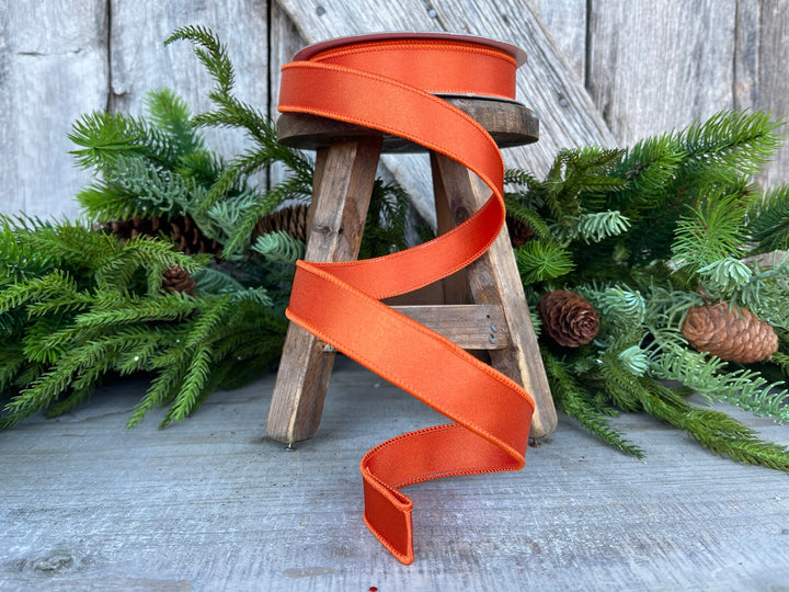 1" Orange Satin Ribbon, Farrisilk Ribbon, Wired Ribbon