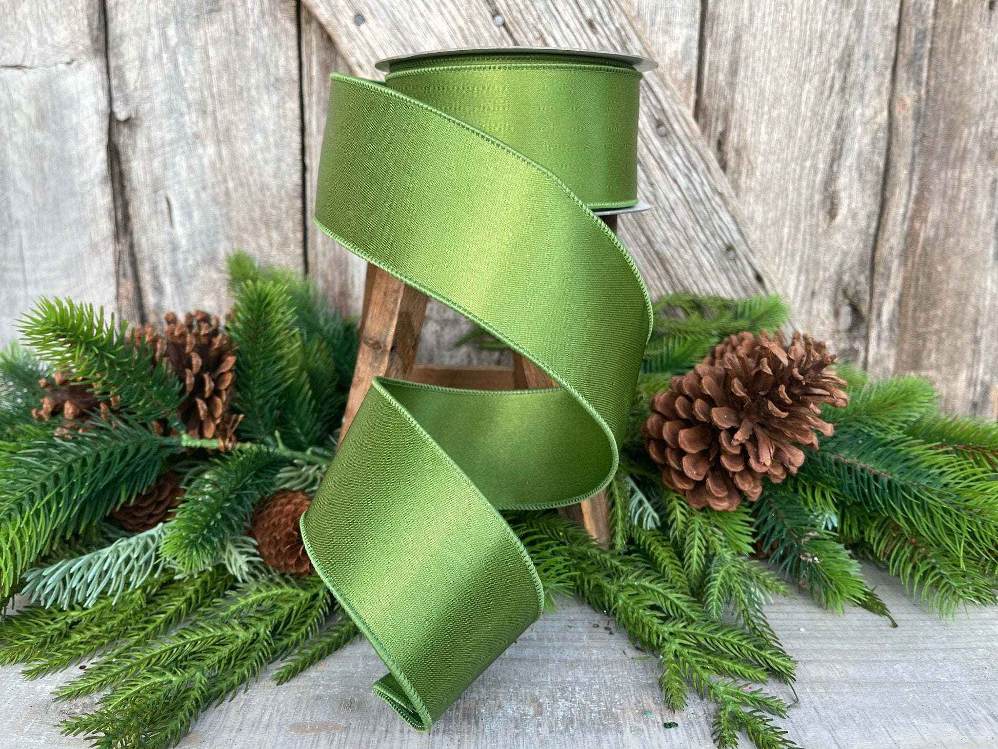 2.5" Forest Green Satin Ribbon, Farrisilk Ribbon, Wired Ribbon