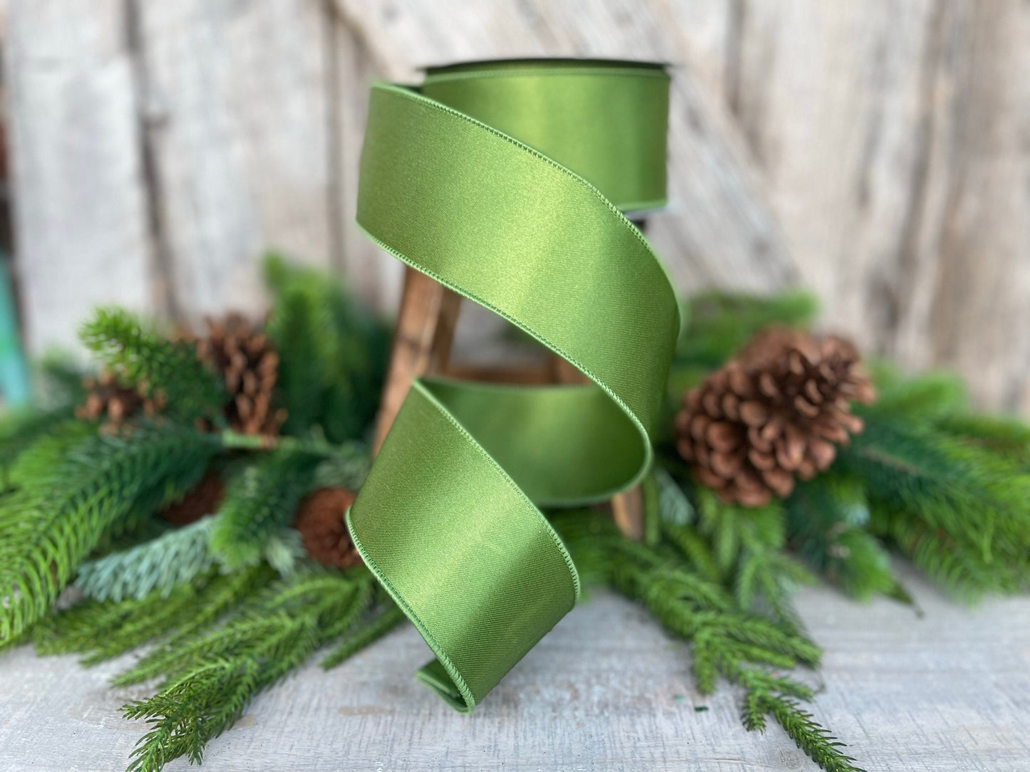 2.5" Forest Green Satin Ribbon, Farrisilk Ribbon, Wired Ribbon