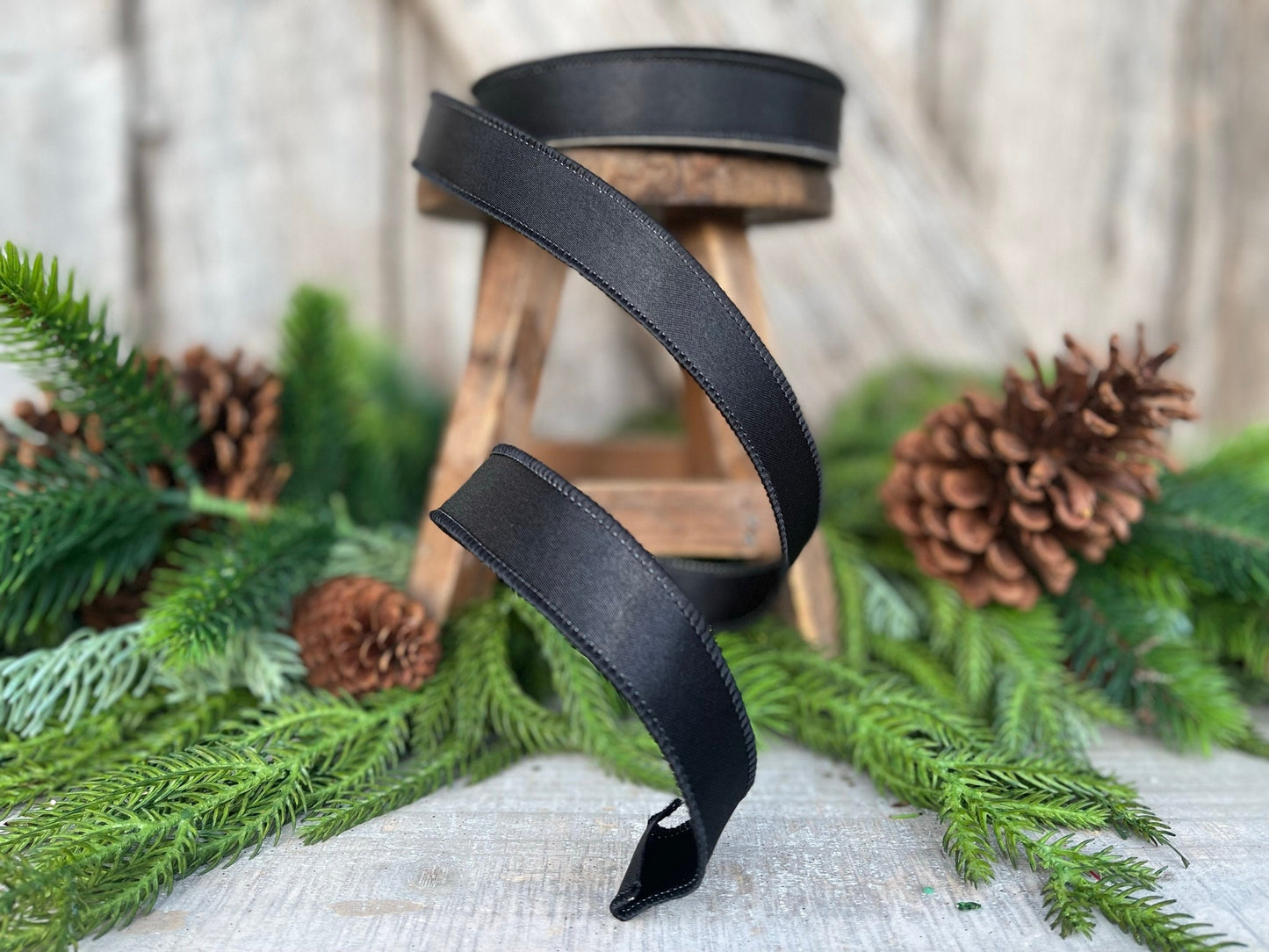 1" Black Wired Satin Ribbon, Farrisilk Ribbon, Satin Ribbon