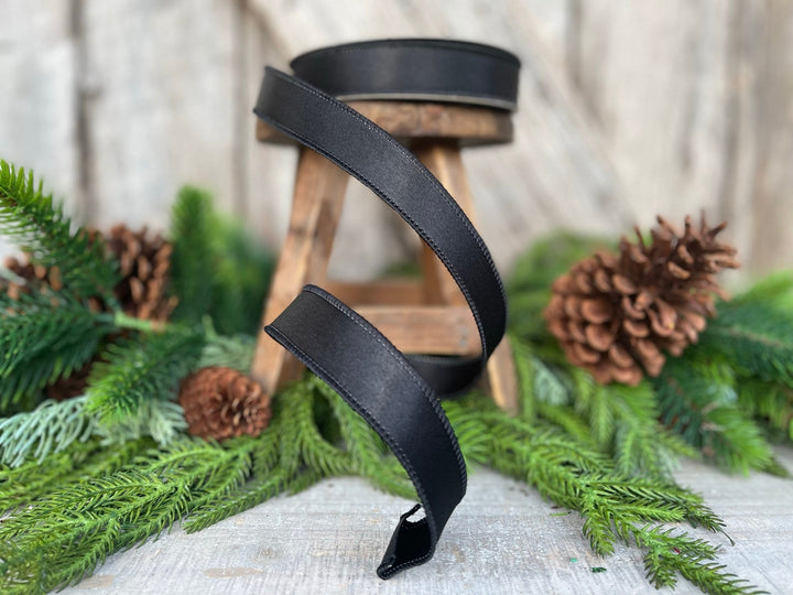 1" Black Wired Satin Ribbon, Farrisilk Ribbon, Satin Ribbon