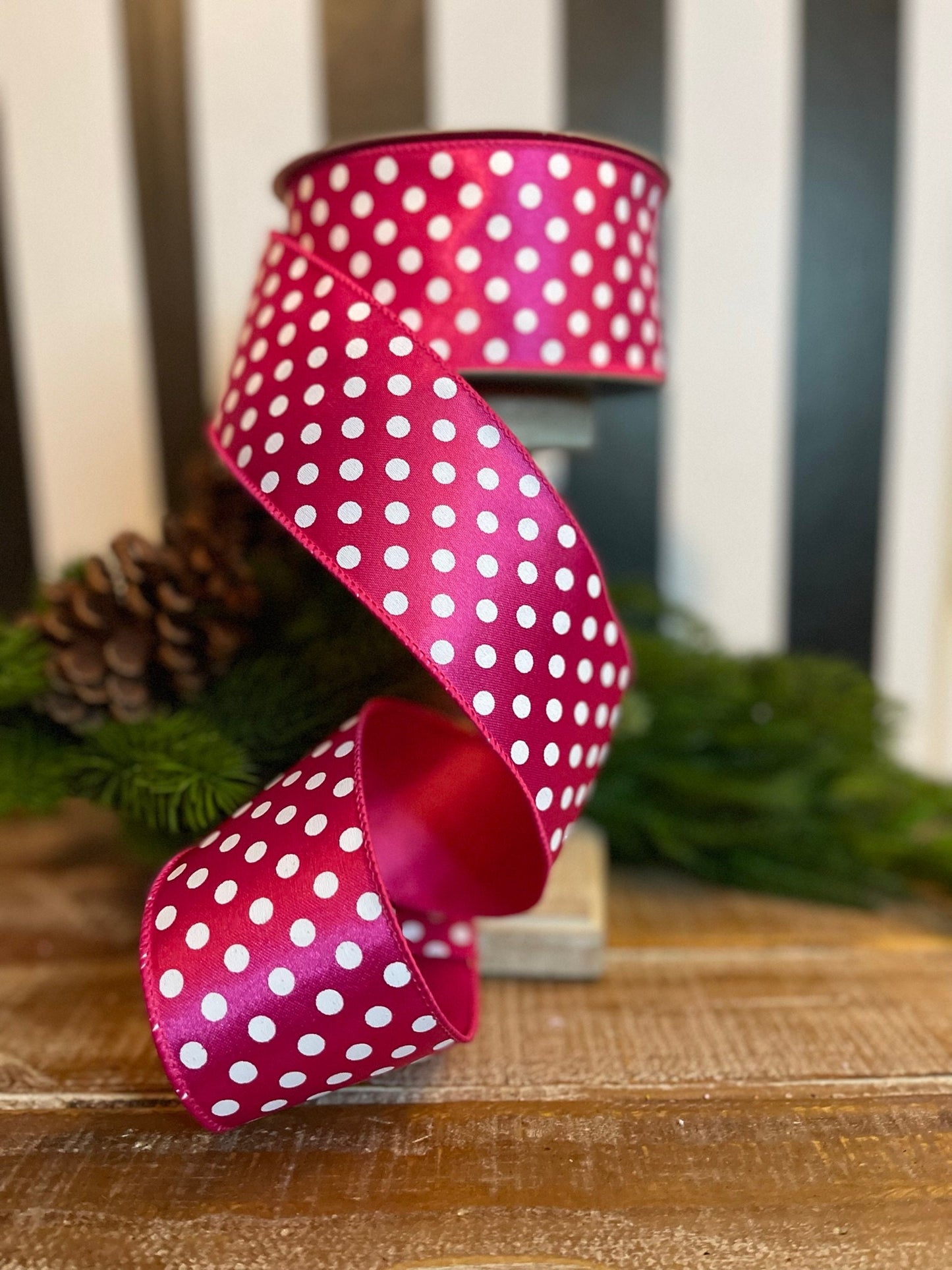 2.5" Hot Pink Mini Dots, Farrisilk Ribbon, Wired Ribbon