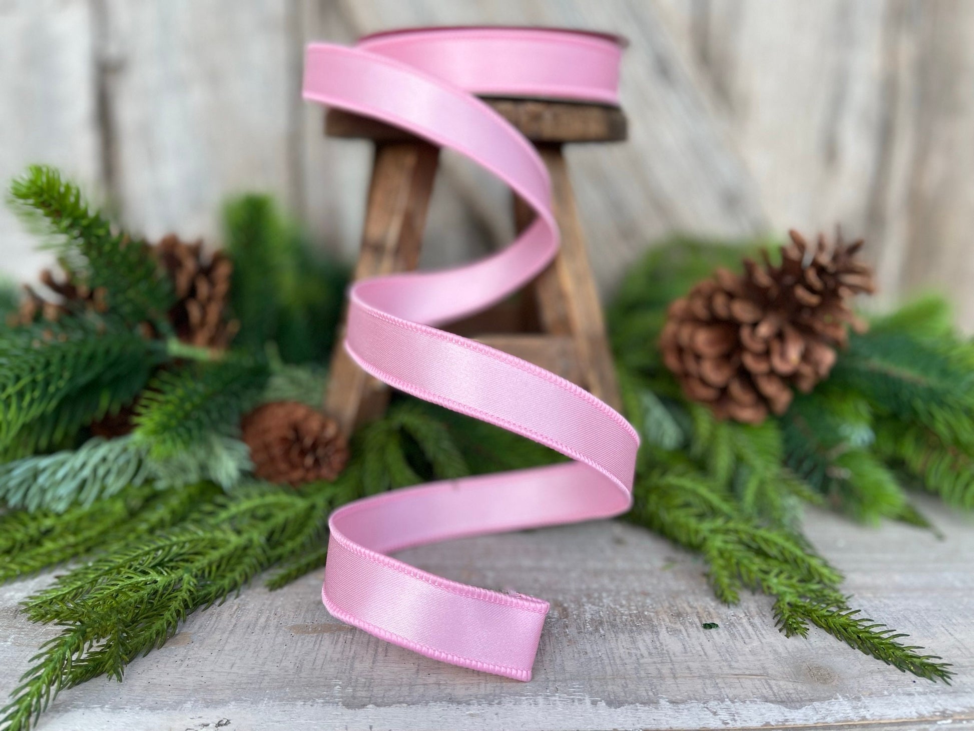 1" Light Pink Wired Satin Ribbon, Farrisilk Ribbon, Satin Ribbon