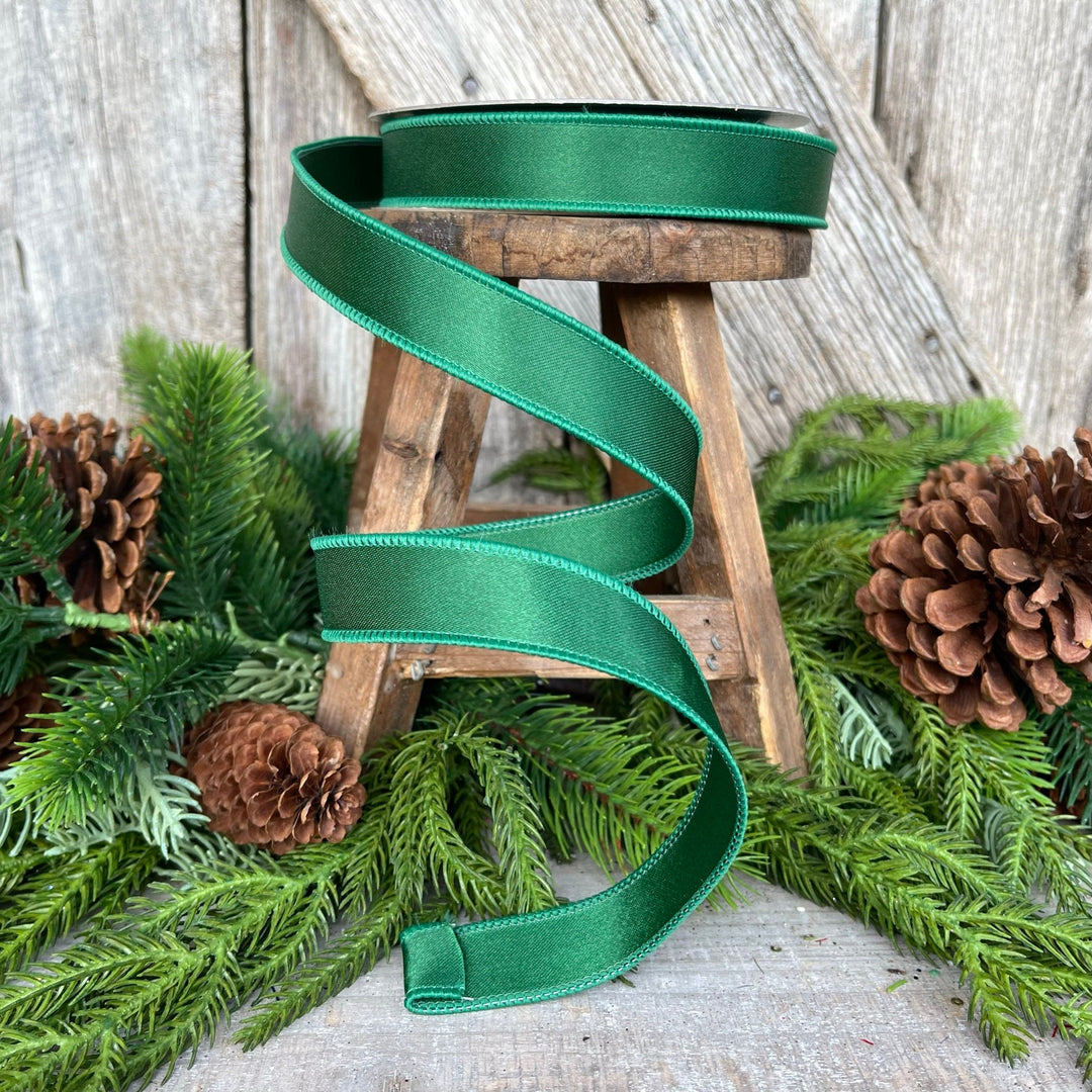 1" Emerald Satin Ribbon, Farrisilk Ribbon, Wired Ribbon