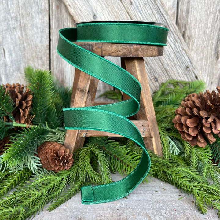 1" Emerald Satin Ribbon, Farrisilk Ribbon, Wired Ribbon