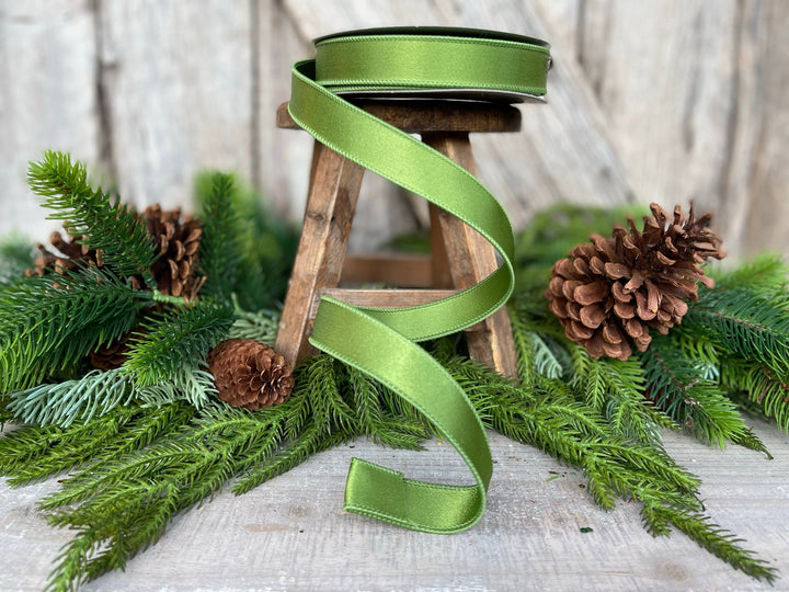1" Forest Green Satin Ribbon, Farrisilk Ribbon, Wired Ribbon