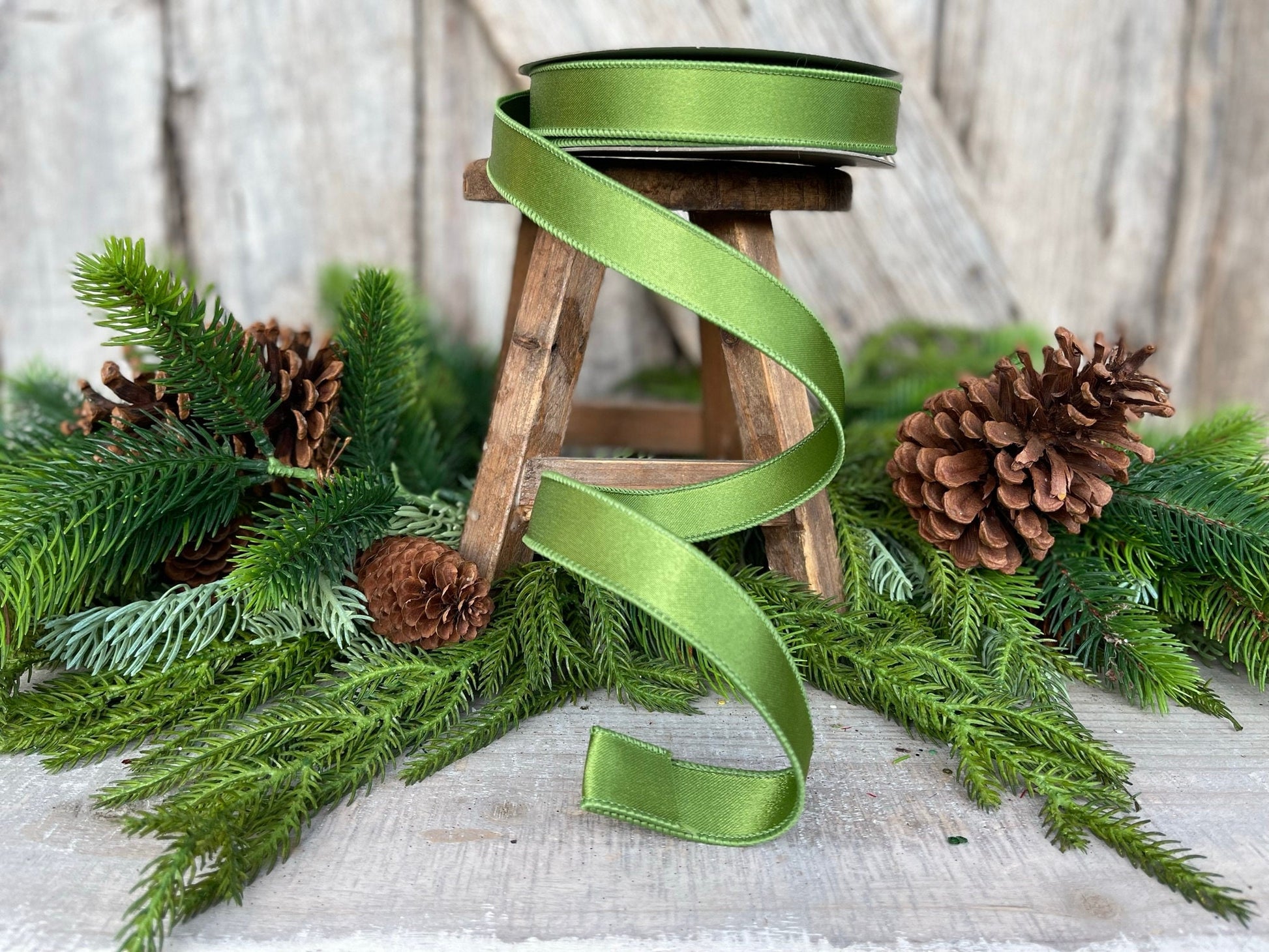 1" Forest Green Satin Ribbon, Farrisilk Ribbon, Wired Ribbon