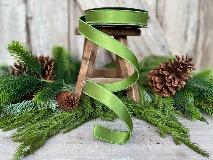 1" Forest Green Satin Ribbon, Farrisilk Ribbon, Wired Ribbon