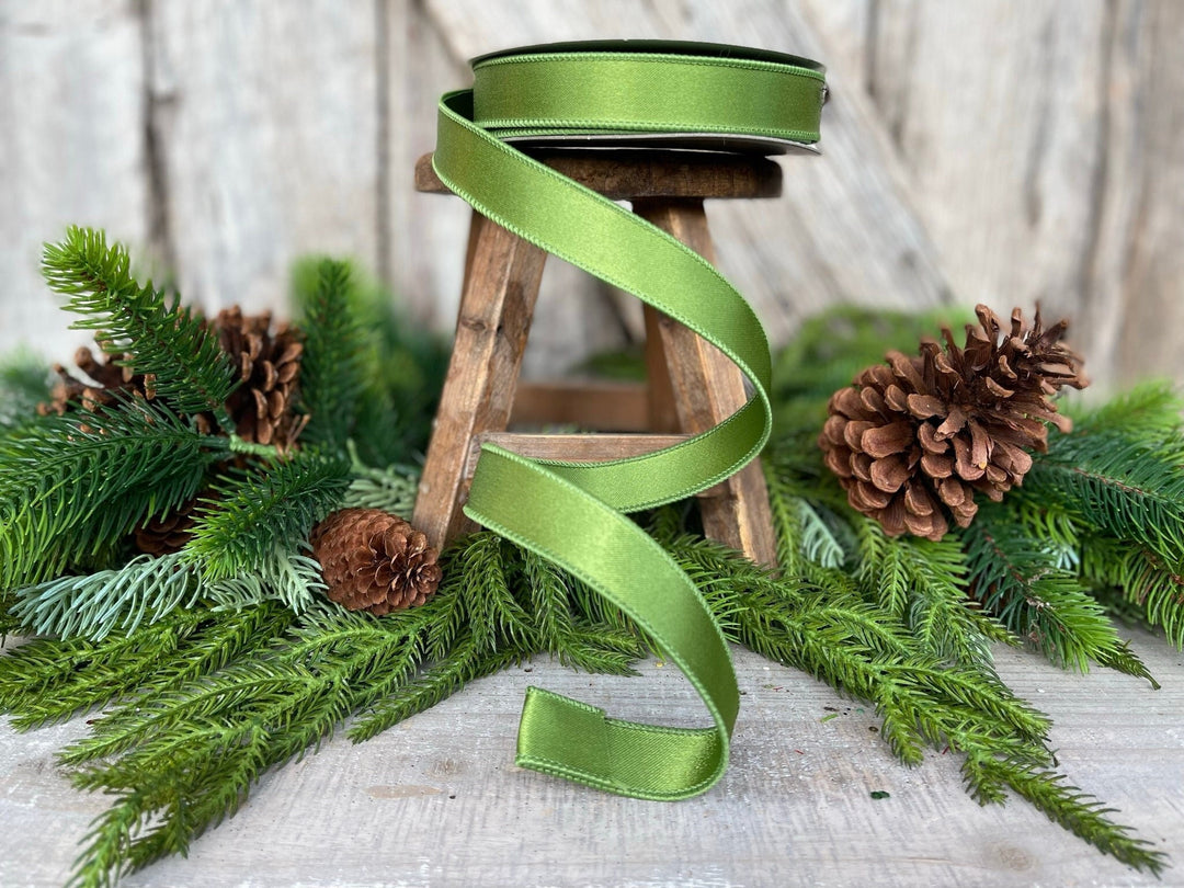 1" Forest Green Satin Ribbon, Farrisilk Ribbon, Wired Ribbon
