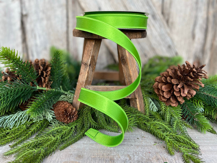 1" Lime Green Satin Ribbon, Farrisilk Ribbon, Wired Ribbon
