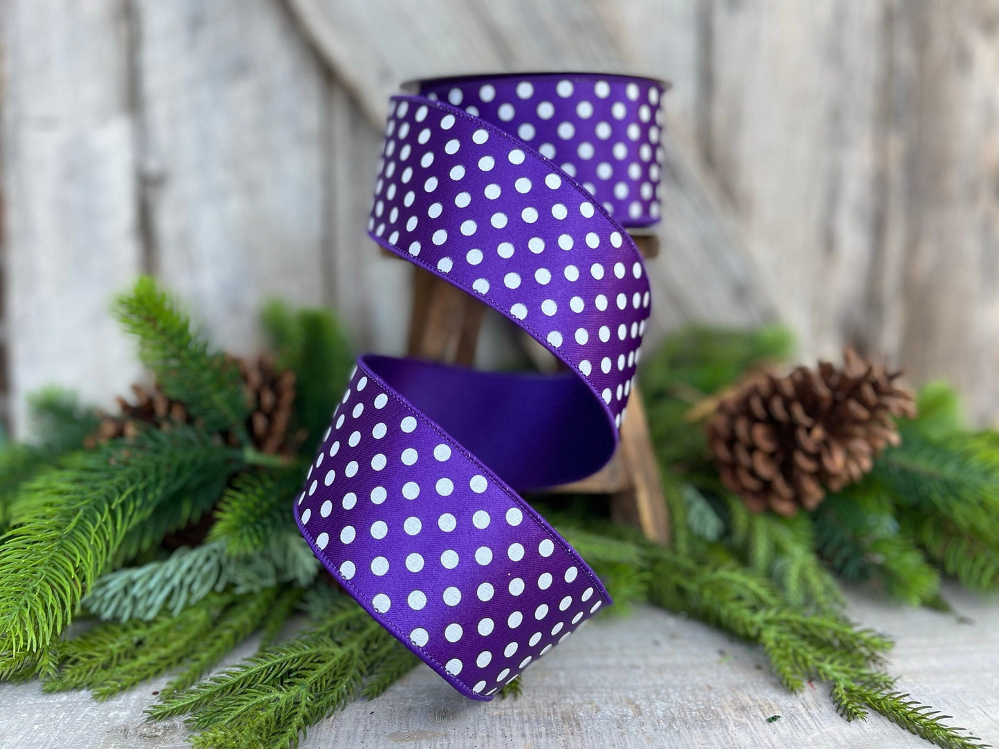 2.5" Purple Mini Dots, Farrisilk Ribbon, Wired Ribbon