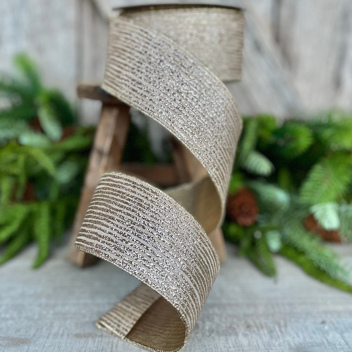 2.5" Platinum Gold Ribbon, Farrisilk Ribbon, Gold Random Stripes RIbbon