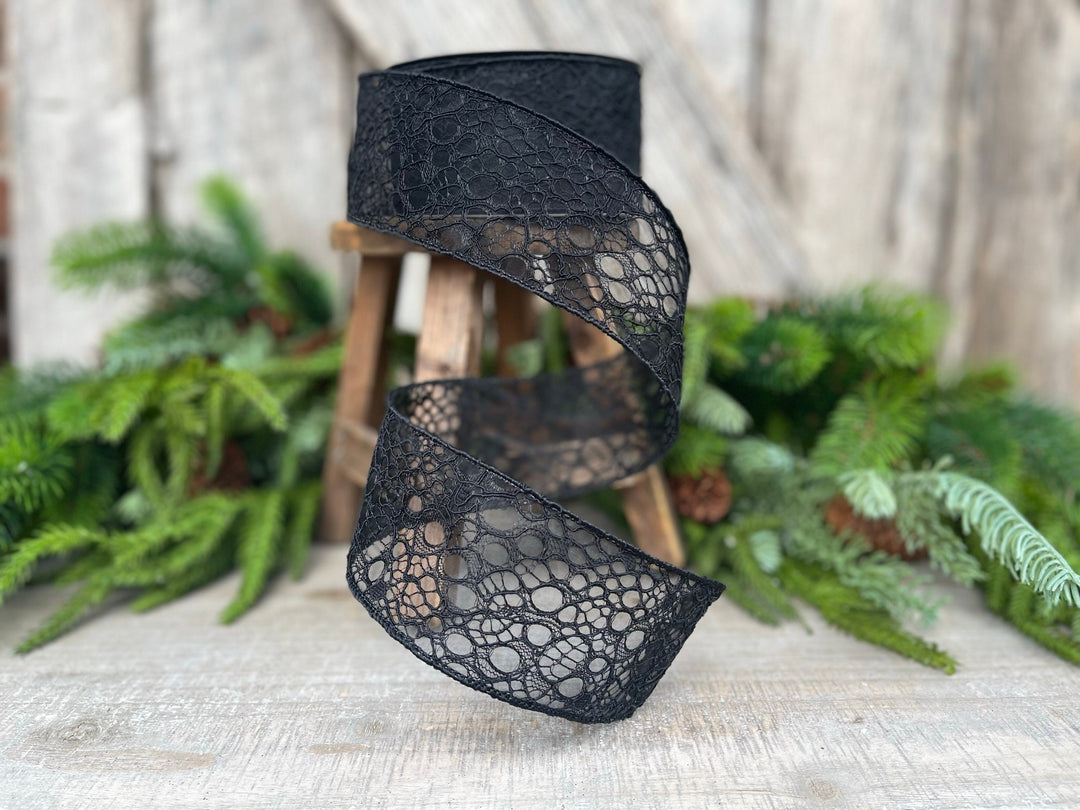 2.5" Black Cobwebs ribbon, Farrisilk Ribbon, Halloween Ribbon