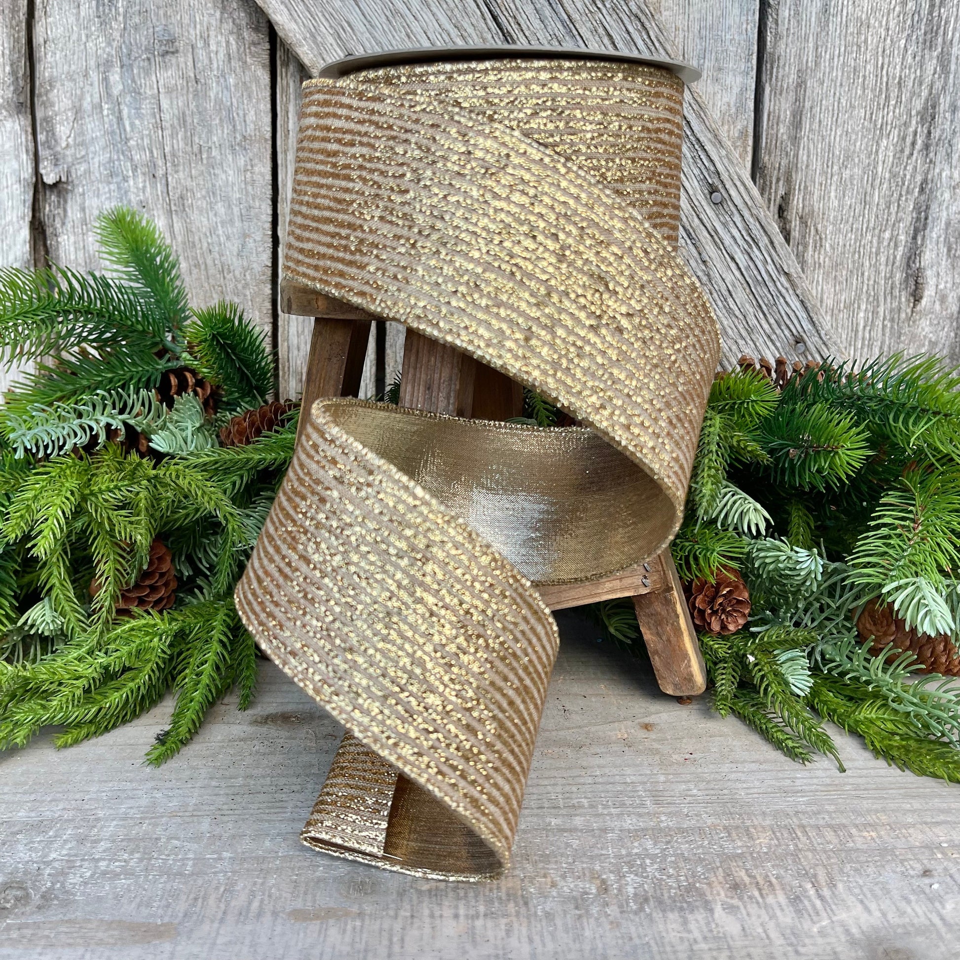 2.5" Gold Ribbon, Farrisilk Ribbon, Gold Random Stripes RIbbon