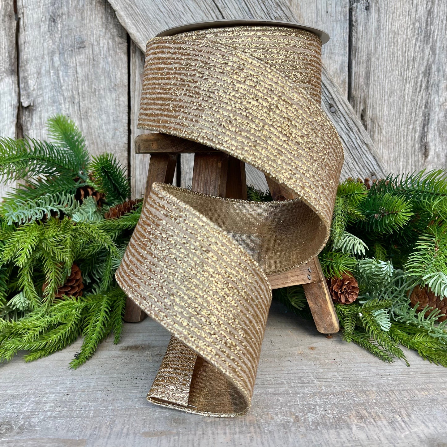 2.5" Gold Ribbon, Farrisilk Ribbon, Gold Random Stripes RIbbon