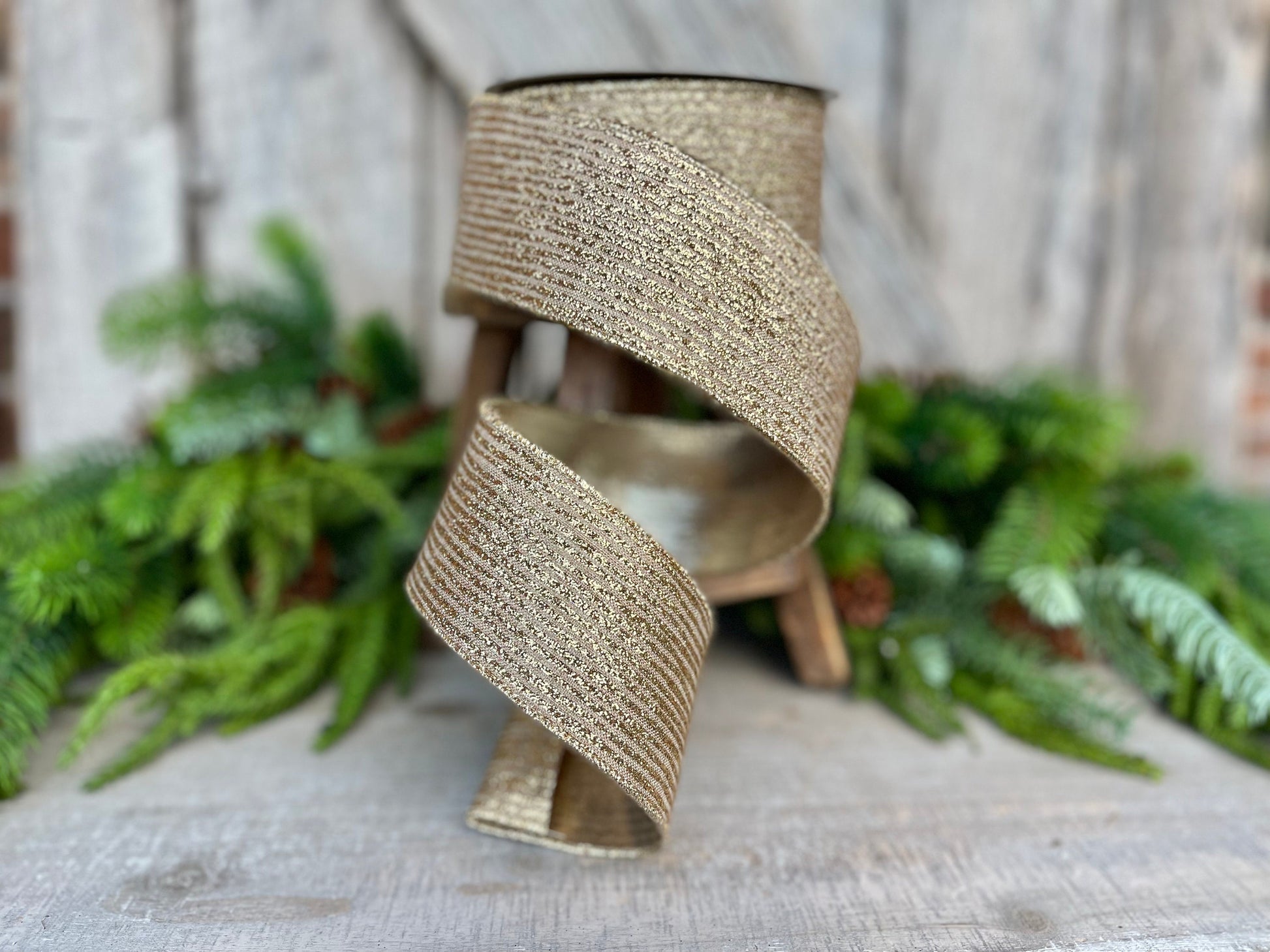 2.5" Gold Ribbon, Farrisilk Ribbon, Gold Random Stripes RIbbon