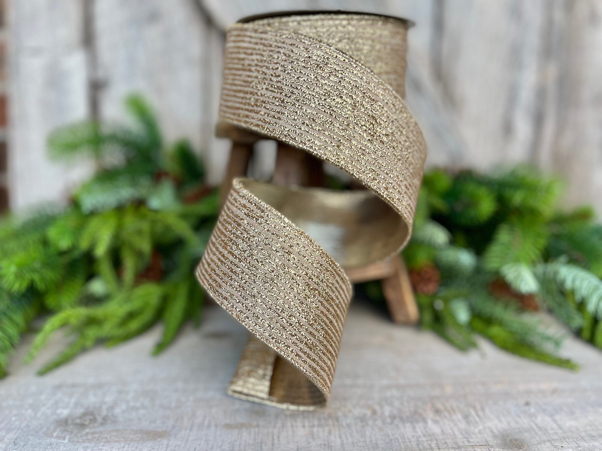 2.5" Gold Ribbon, Farrisilk Ribbon, Gold Random Stripes RIbbon