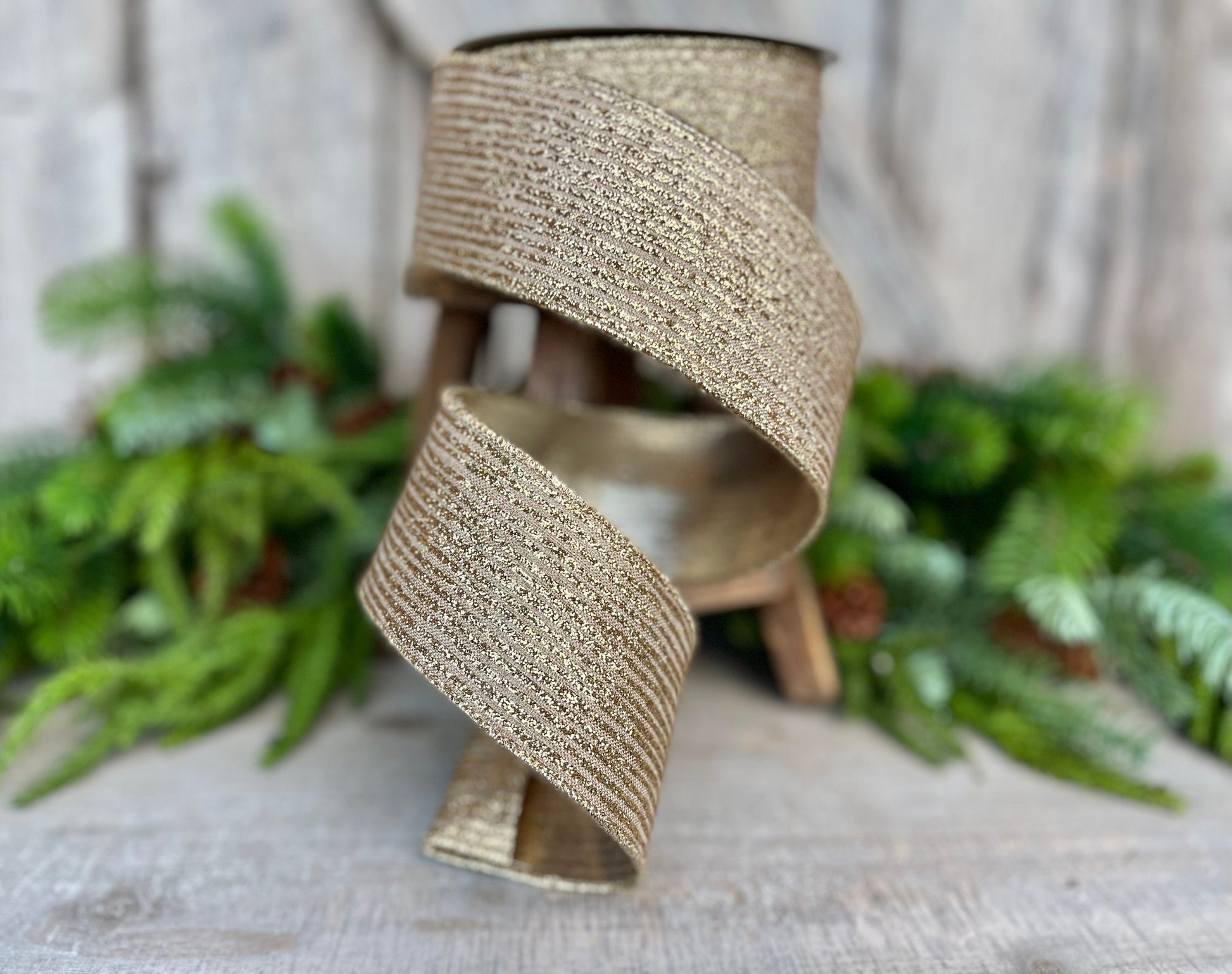2.5" Gold Ribbon, Farrisilk Ribbon, Gold Random Stripes RIbbon
