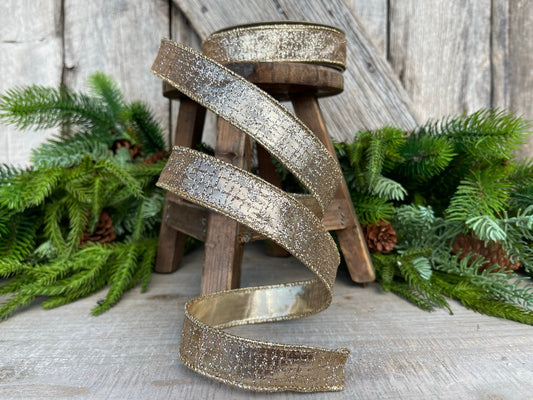 1" Gold Graphic Glitter RIbbon, Farrisilk Ribbon, Christmas Ribbon