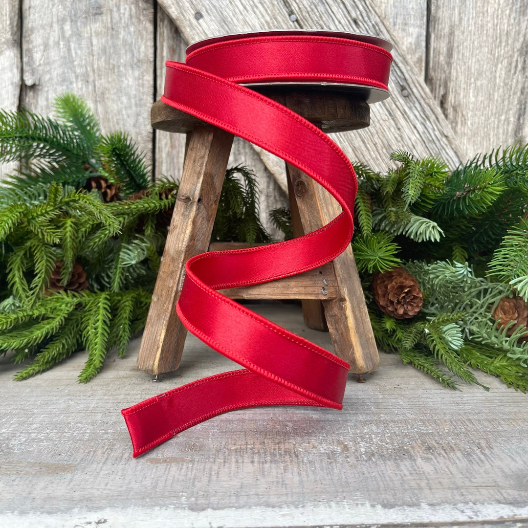 1" Red Satin Ribbon, Farrisilk Ribbon, Wired Ribbon