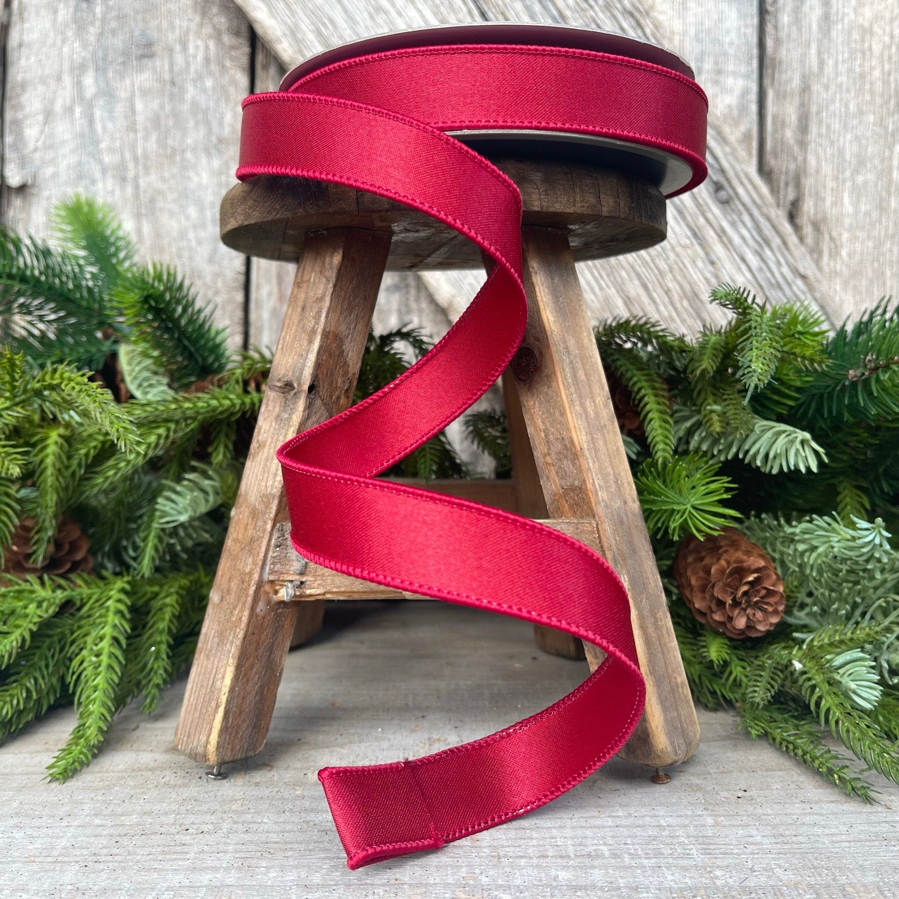 1" Ruby Satin Ribbon, Farrisilk Ribbon, Wired Ribbon