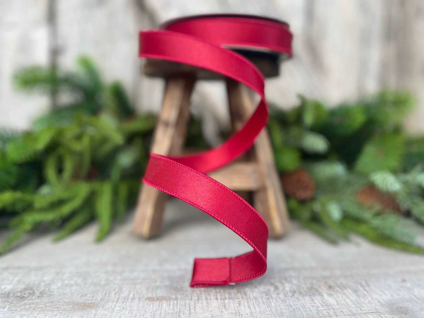1" Ruby Satin Ribbon, Farrisilk Ribbon, Wired Ribbon