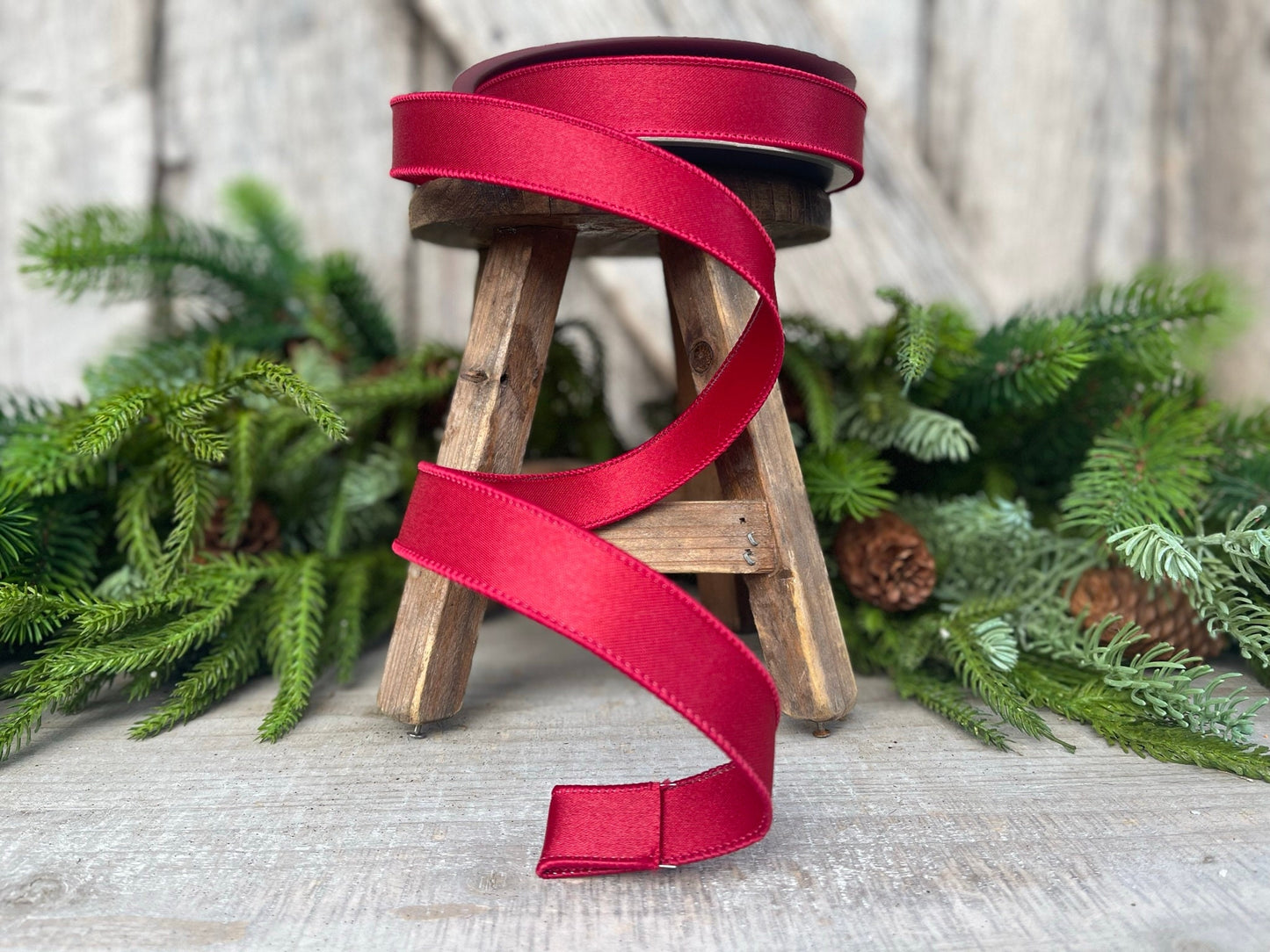 1" Ruby Satin Ribbon, Farrisilk Ribbon, Wired Ribbon