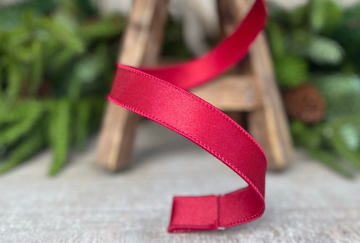 1" Ruby Satin Ribbon, Farrisilk Ribbon, Wired Ribbon