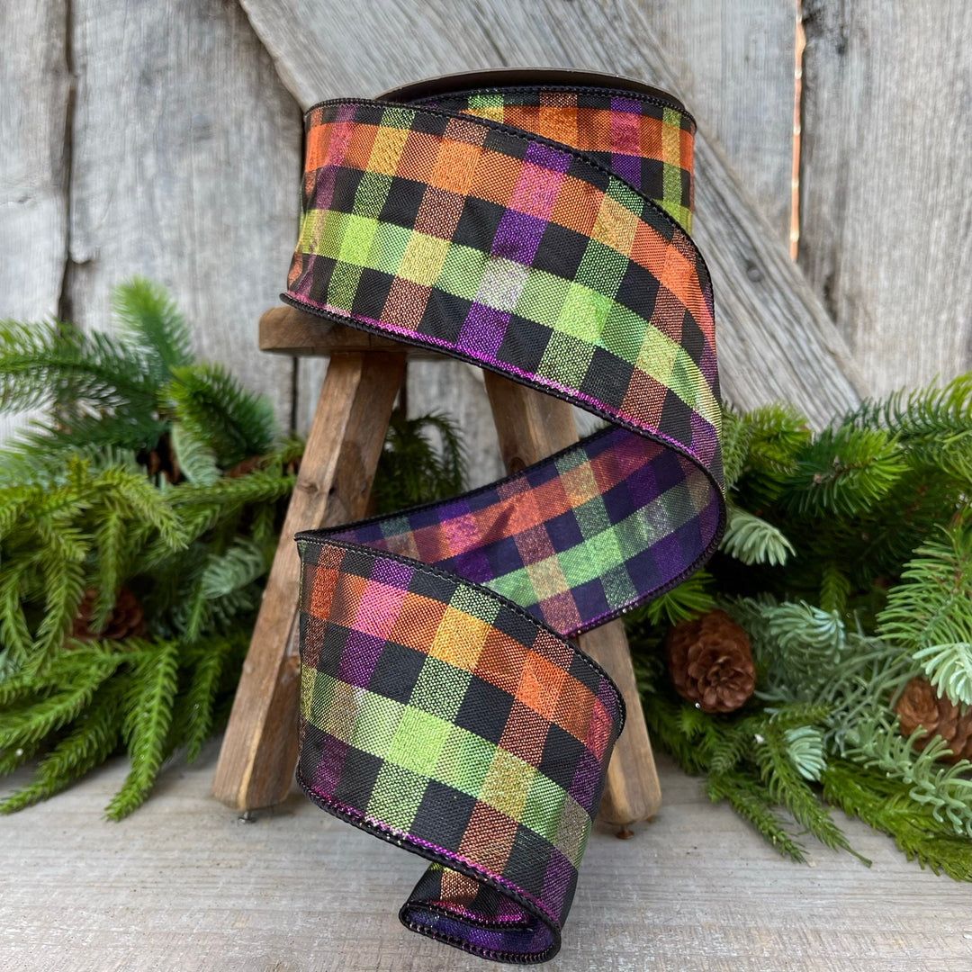 2.5" Halloween SpookyPlaid, Farrisilk Ribbon, Wired RIbbon