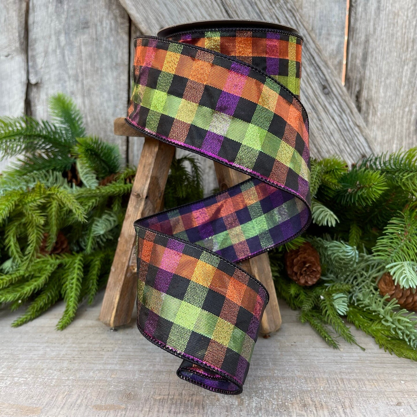 2.5" Halloween SpookyPlaid, Farrisilk Ribbon, Wired RIbbon