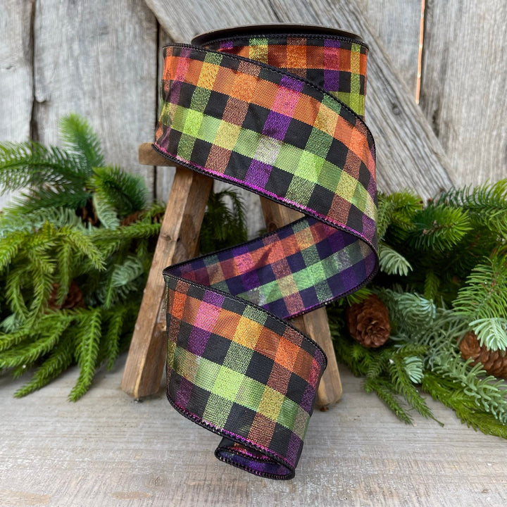 2.5" Halloween SpookyPlaid, Farrisilk Ribbon, Wired RIbbon
