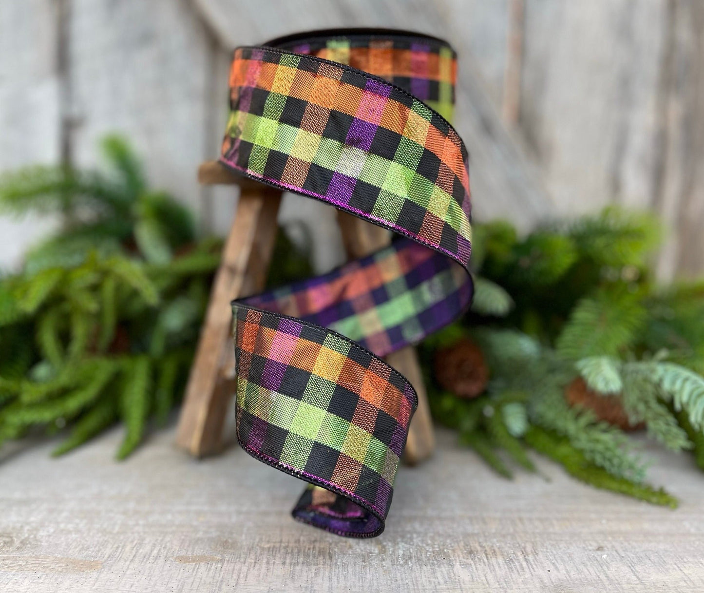 2.5" Halloween SpookyPlaid, Farrisilk Ribbon, Wired RIbbon