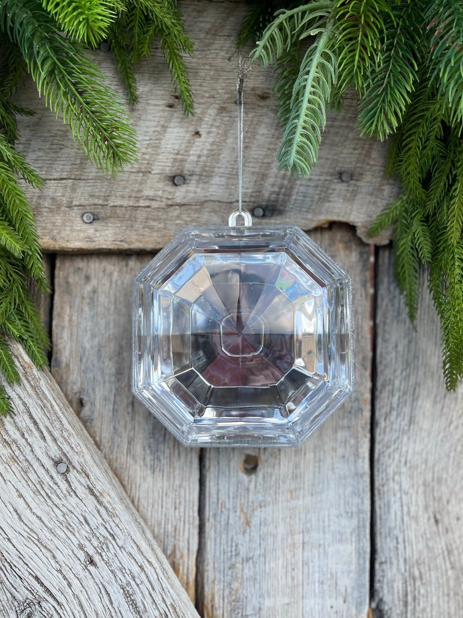 6" Clear Square Jewel, Christmas Jewel Ornament