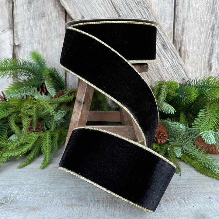 2.5" Black Flashy Velvet, Farrisilk Ribbon, Wired Ribbon