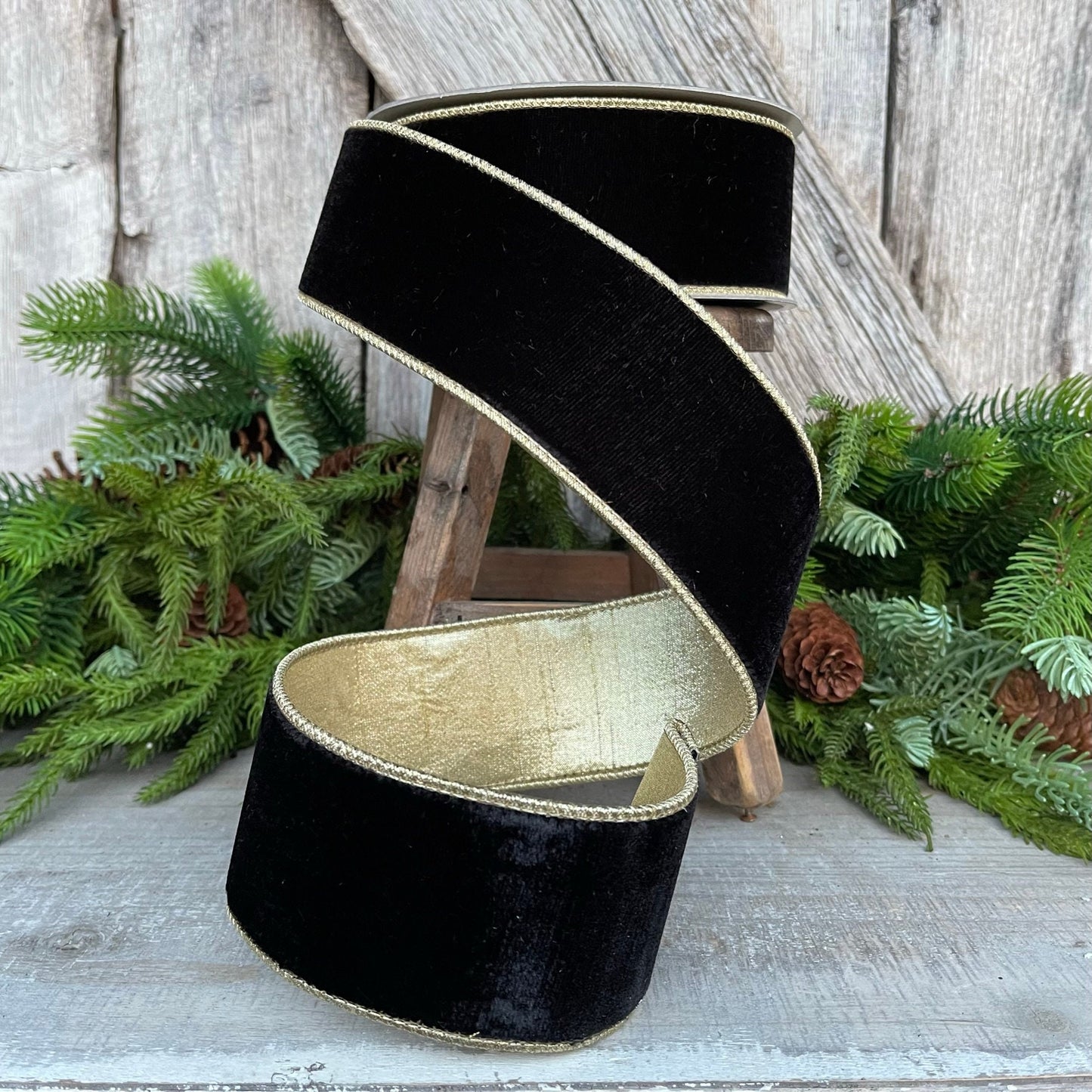 2.5" Black Flashy Velvet, Farrisilk Ribbon, Wired Ribbon