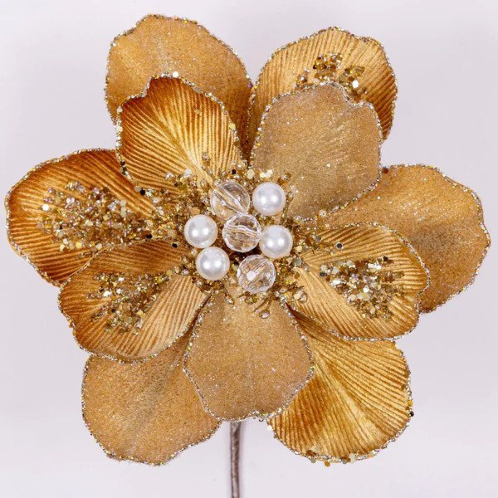 7" Gold Magnolia Clip, Farrisilk Magnolia