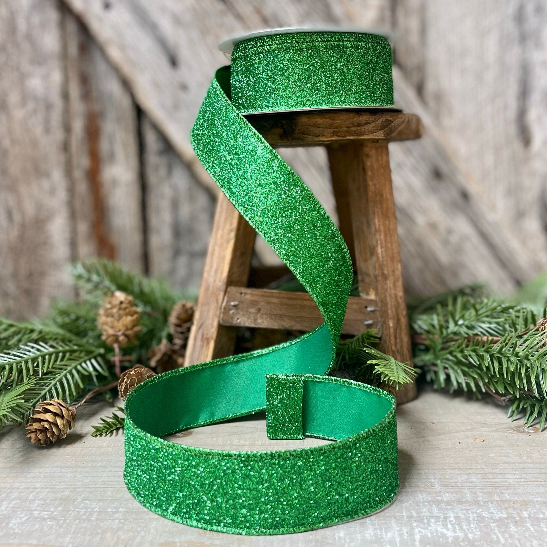 1.5" Christmas Ribbon, Farrisilk Ribbon, Diamond Dust Ribbon, Red, Emerald Green, Ruby, Gold, Light Gold, Wired Ribbon, Glitter Ribbon