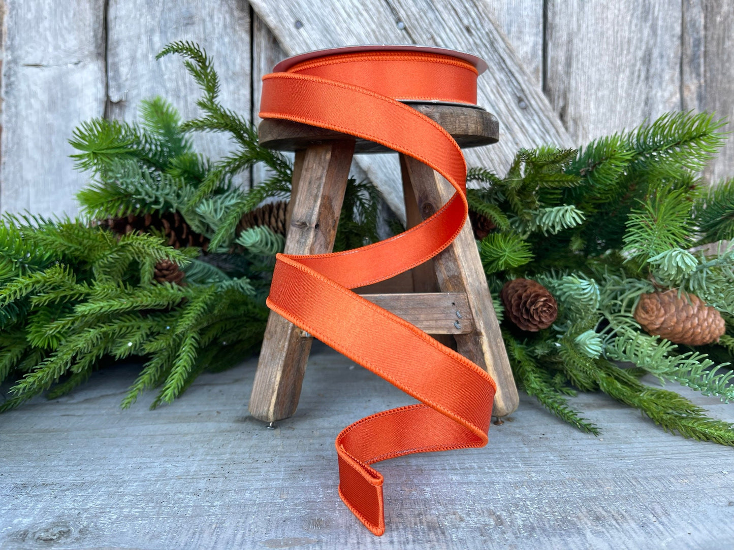 1" Orange Satin Ribbon, Farrisilk Ribbon, Wired Ribbon