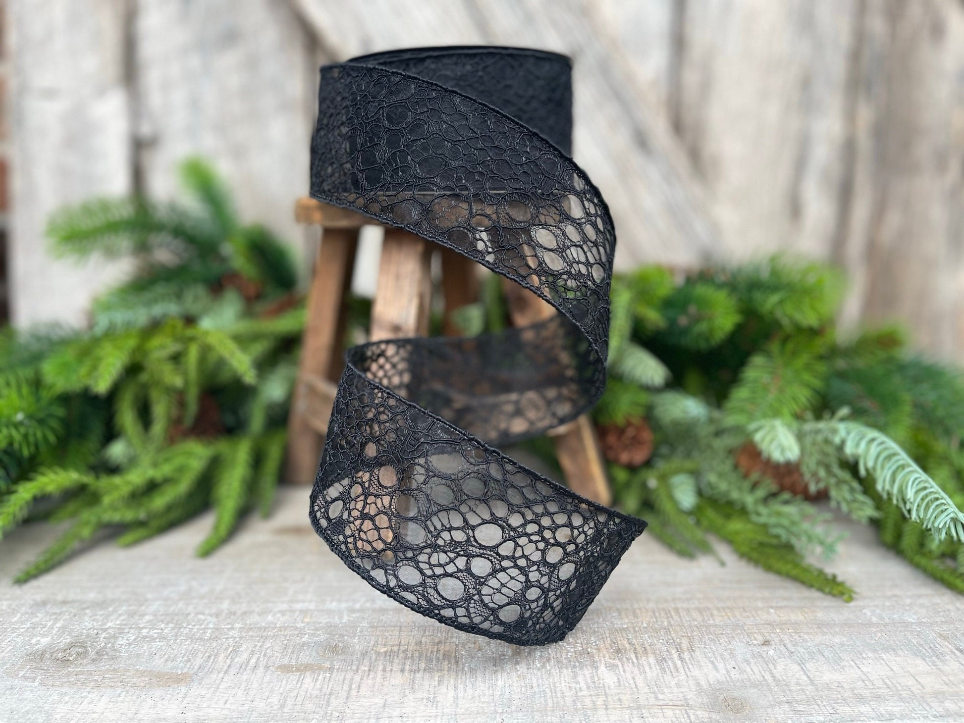 2.5" Black Cobwebs ribbon, Farrisilk Ribbon, Halloween Ribbon