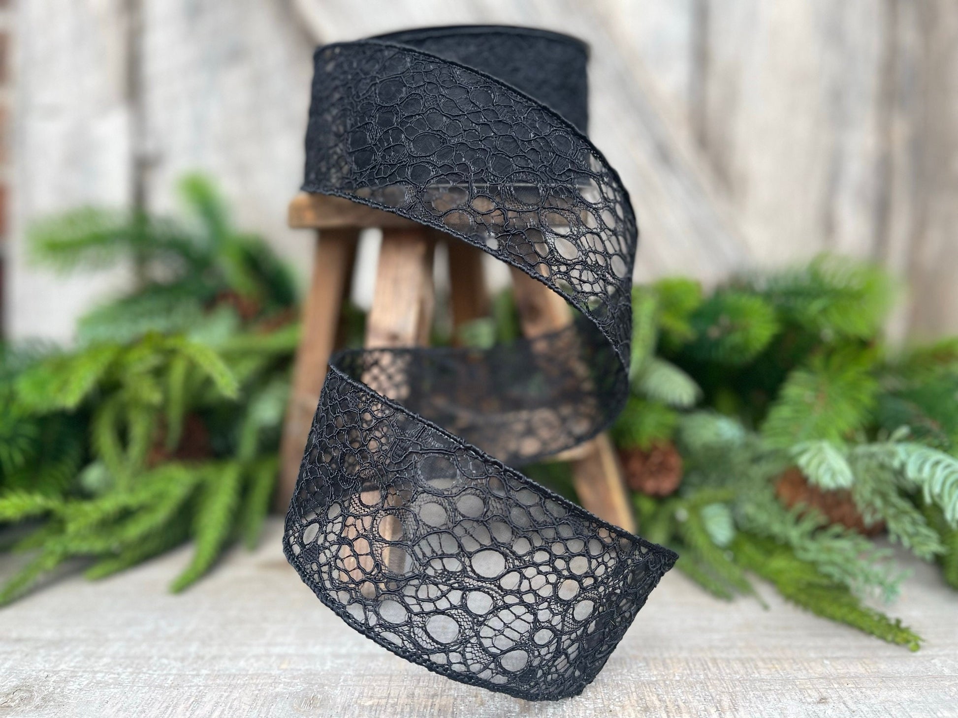 2.5" Black Cobwebs ribbon, Farrisilk Ribbon, Halloween Ribbon