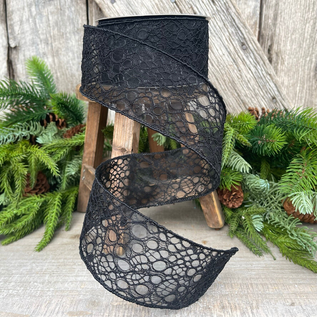 2.5" Black Cobwebs ribbon, Farrisilk Ribbon, Halloween Ribbon