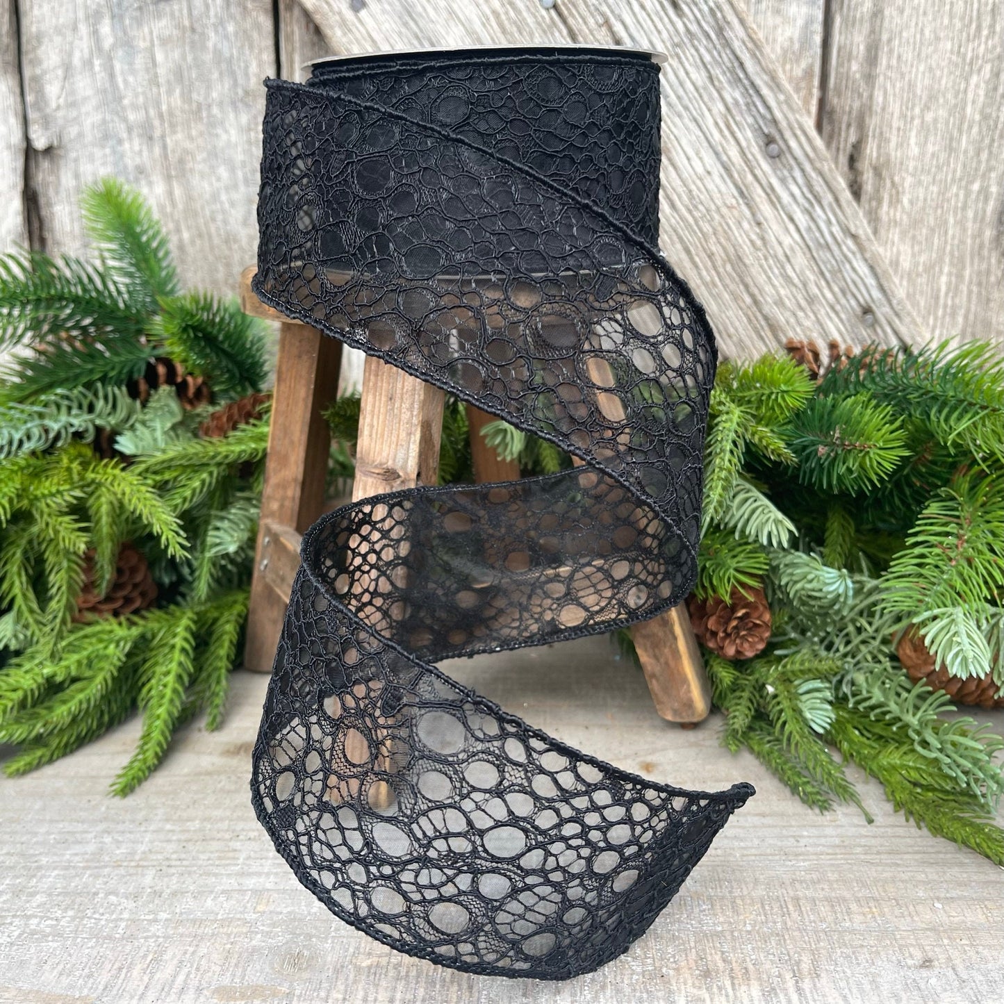 2.5" Black Cobwebs ribbon, Farrisilk Ribbon, Halloween Ribbon