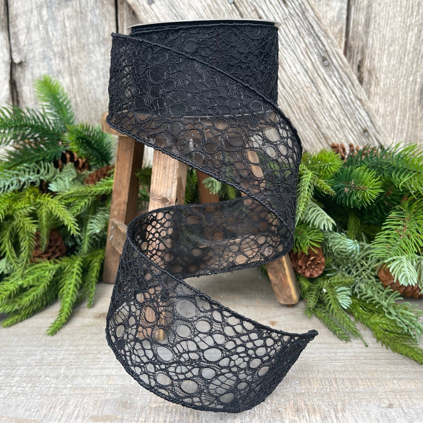 2.5" Black Cobwebs ribbon, Farrisilk Ribbon, Halloween Ribbon