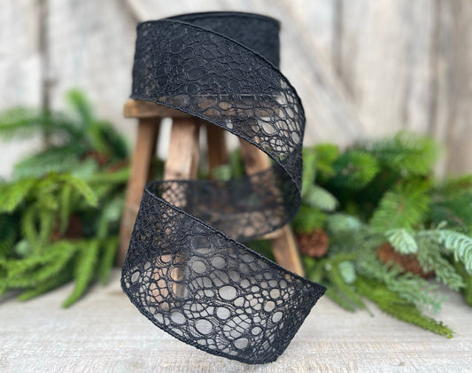 2.5" Black Cobwebs ribbon, Farrisilk Ribbon, Halloween Ribbon