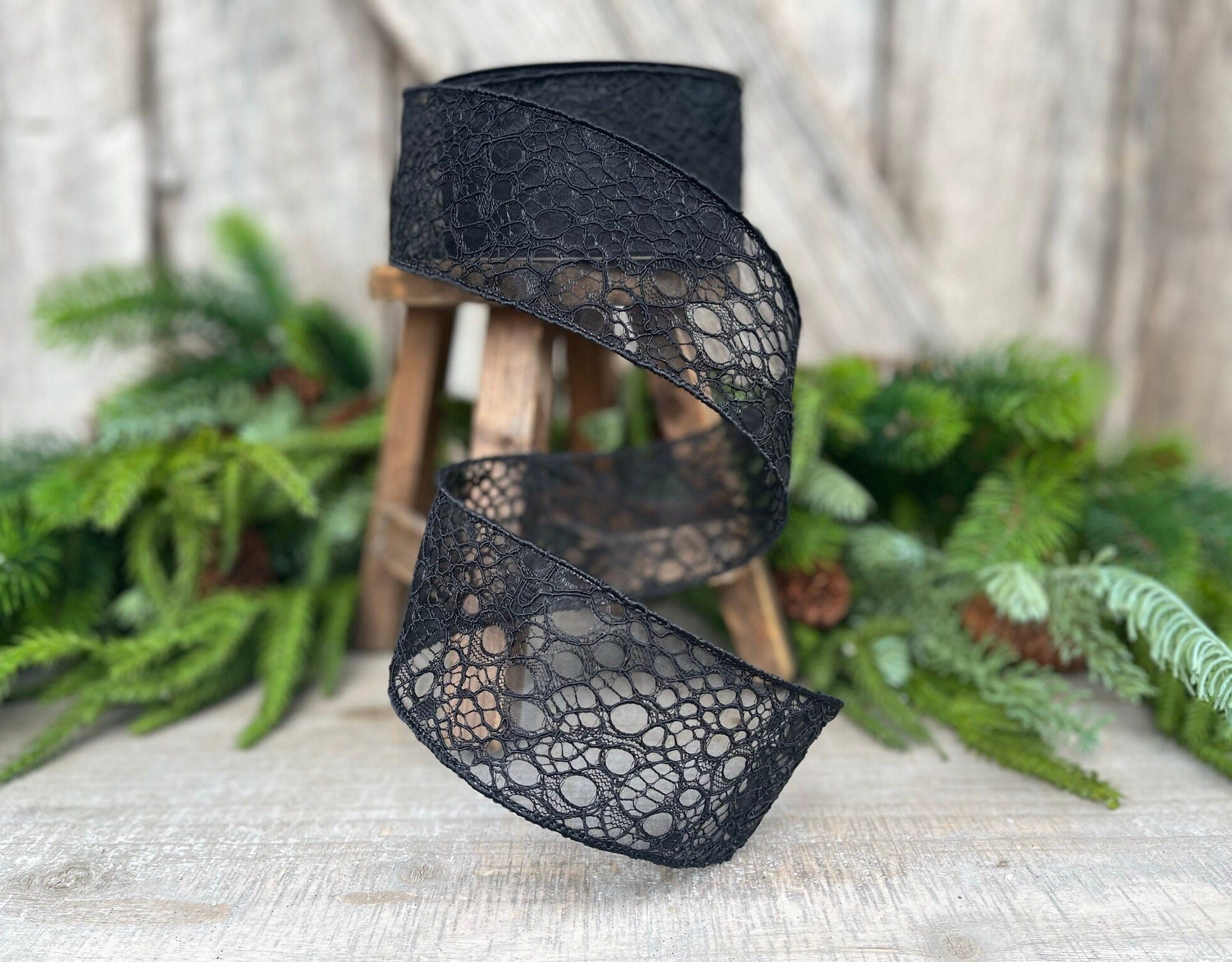 2.5" Black Cobwebs ribbon, Farrisilk Ribbon, Halloween Ribbon