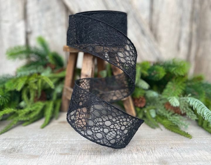 2.5" Black Cobwebs ribbon, Farrisilk Ribbon, Halloween Ribbon